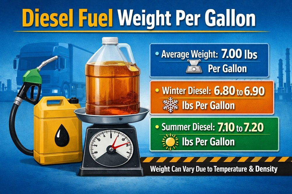 Diesel fuel weight per gallon chart showing pounds and kilograms comparison