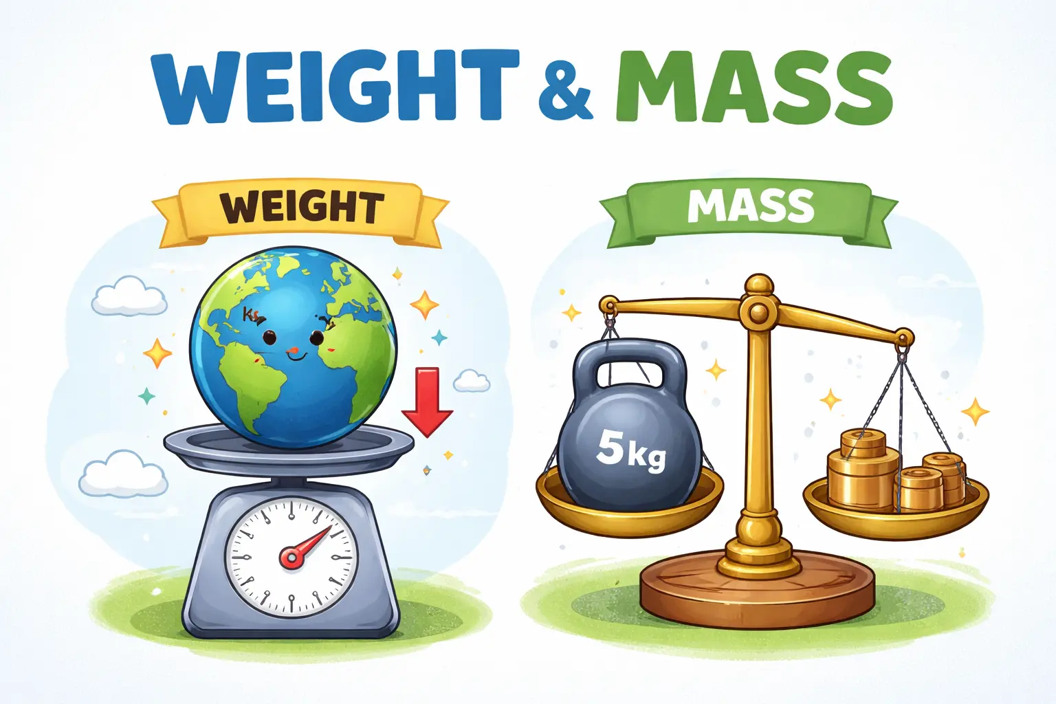 Scientific balance and weights showing mass measurement